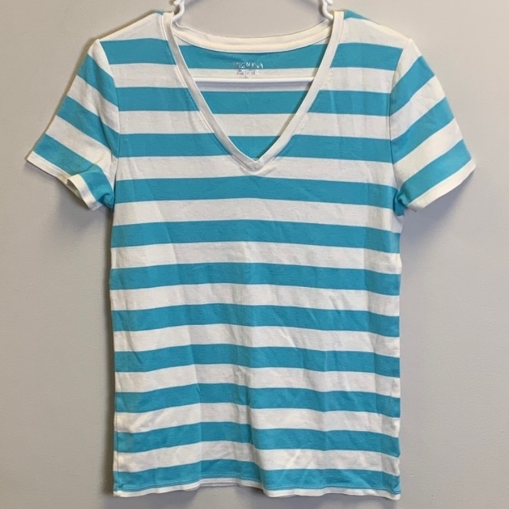 Merona Blue and White Striped Short Sleeve Tee Women’s Medium